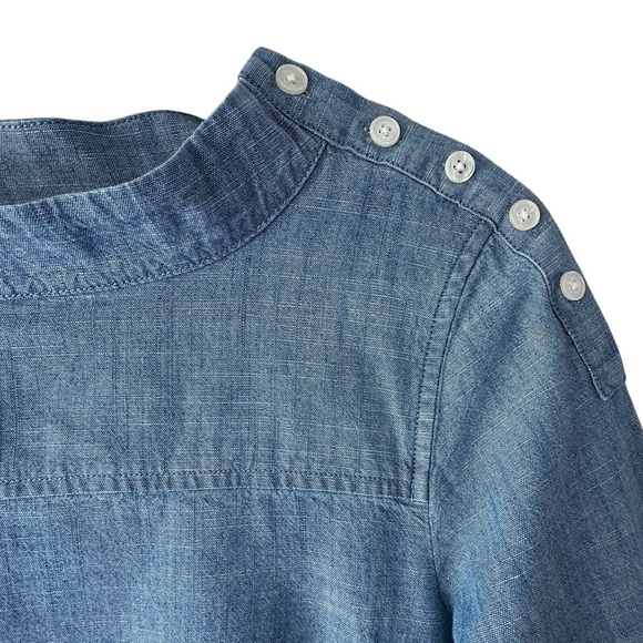 J CREW | NWOT LONG SLEEVE CHAMBRAY COTTON TOP BUTTON SHOULDER HIGH LOW SIZE 00 - Picture 3 of 10
